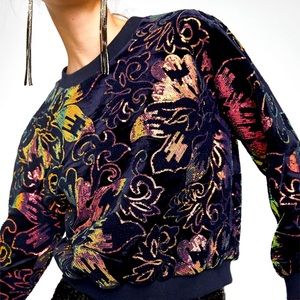 Zara Velvet Floral Sequin Embroidered Sweatshirt